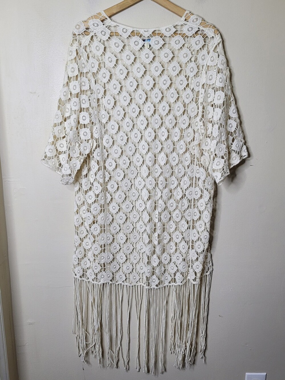 Crochet Lace Short Sleeve Long Kimono Duster Size Small - Picture 5 of 8